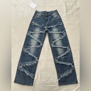 Men's Distressed Jeans Relaxed Leg Pockets Blue Size 27/28